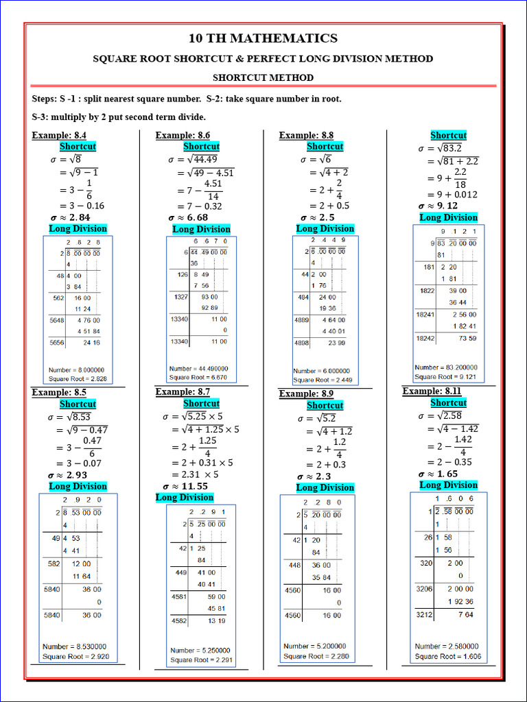 10th Maths Square Root Shortcut Methods English Medium PDF Download | PDF