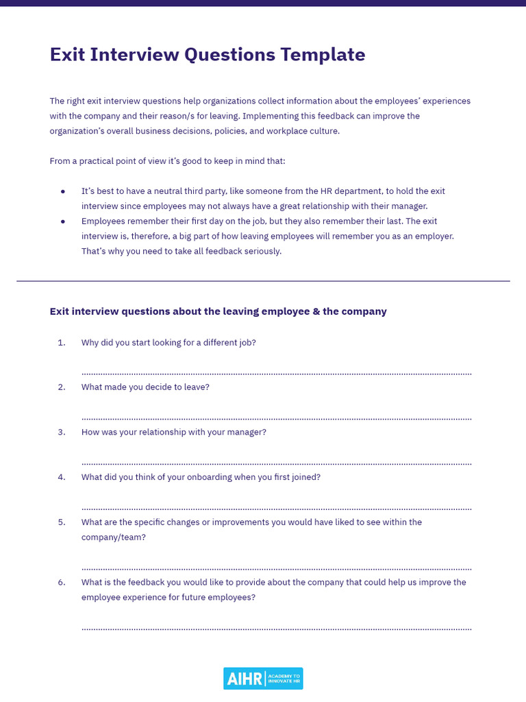 Exit Interview Questions Template PDF | PDF