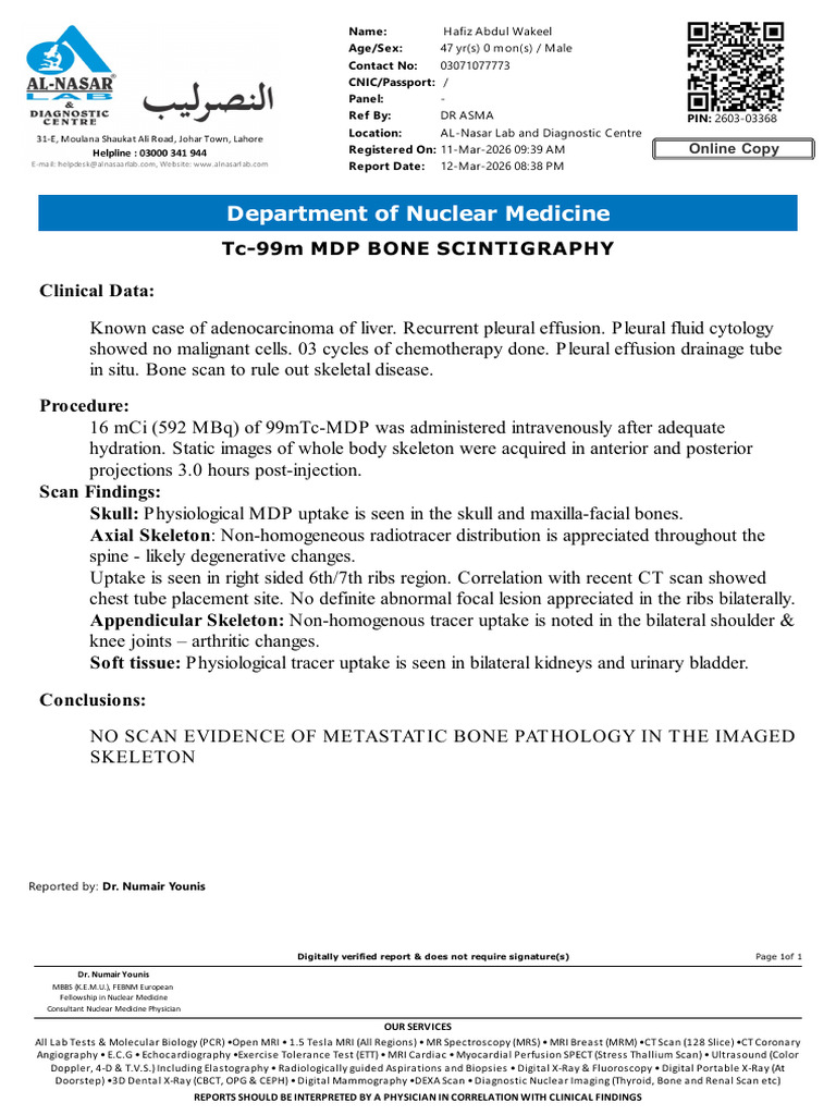 Bone Scan (Whole Body) Tc-99m MDP Scan_ Static Bone Scan) - 2603-03368 ...