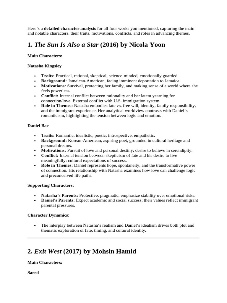 Character Map - 4 Novels - PhD | PDF | Immigration | Psychological ...