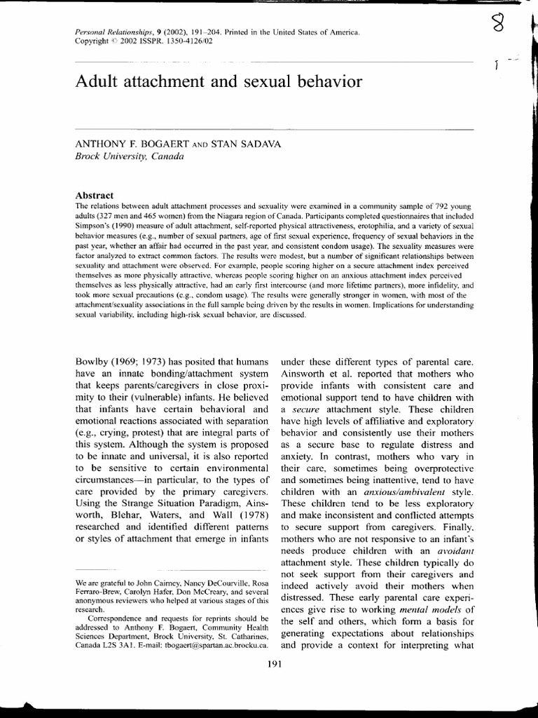 Adult Attachment and Sexual Behavior | PDF | Attachment Theory ...