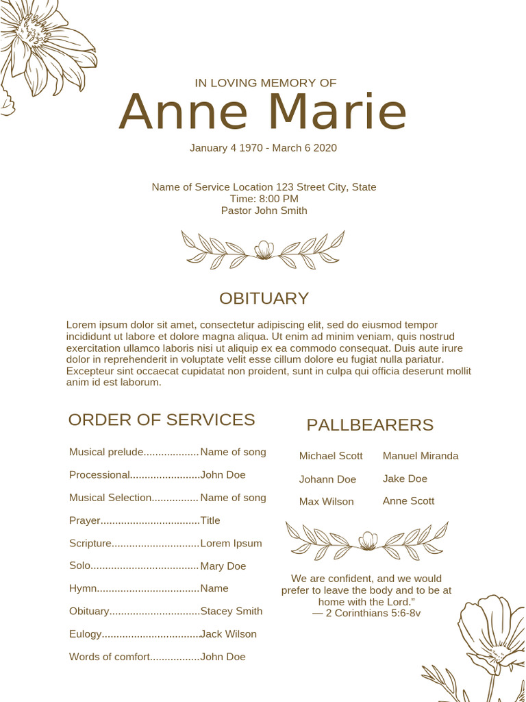 Funeral Program Singlefold 1 | PDF