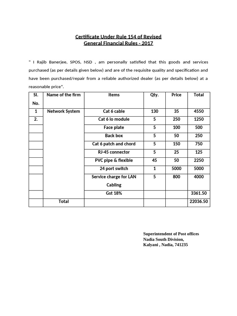 Gfr Rule 154 Certificate Form | PDF