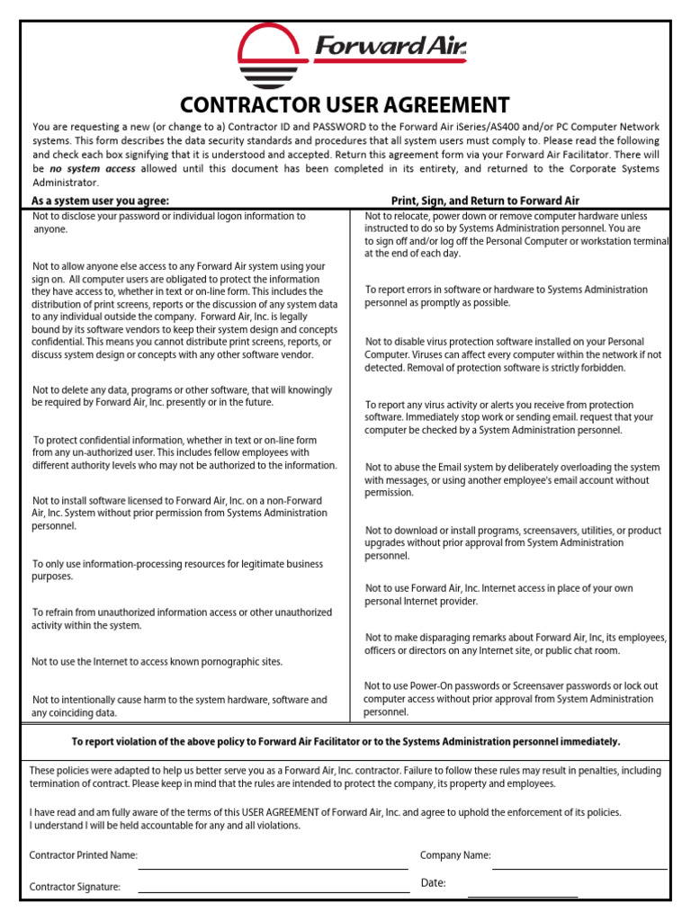 Contractor User Agreement - OmniLogistics - ForwardAir | PDF | Computer ...