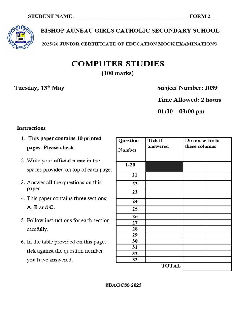 Computer Form 2 Mock 2 | PDF | Computer Data Storage | Computer Keyboard
