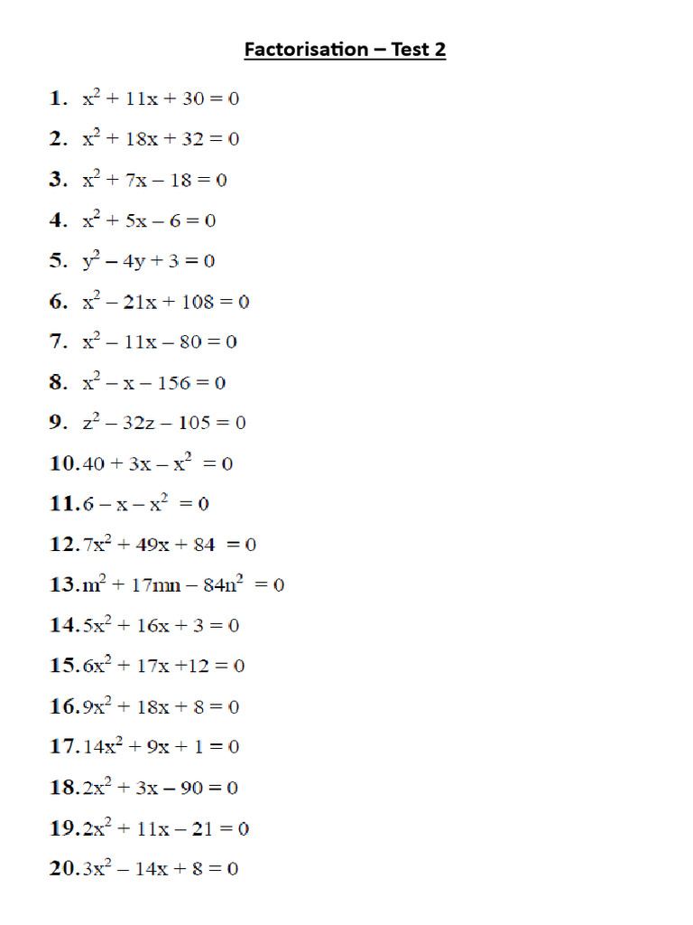 8th Grade IGCSE Factorisation Test 2 | PDF