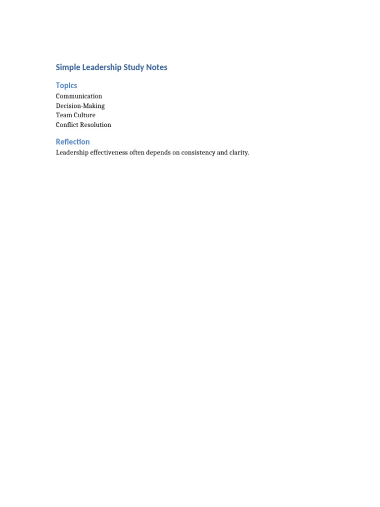 Simple Leadership Study Notes | PDF