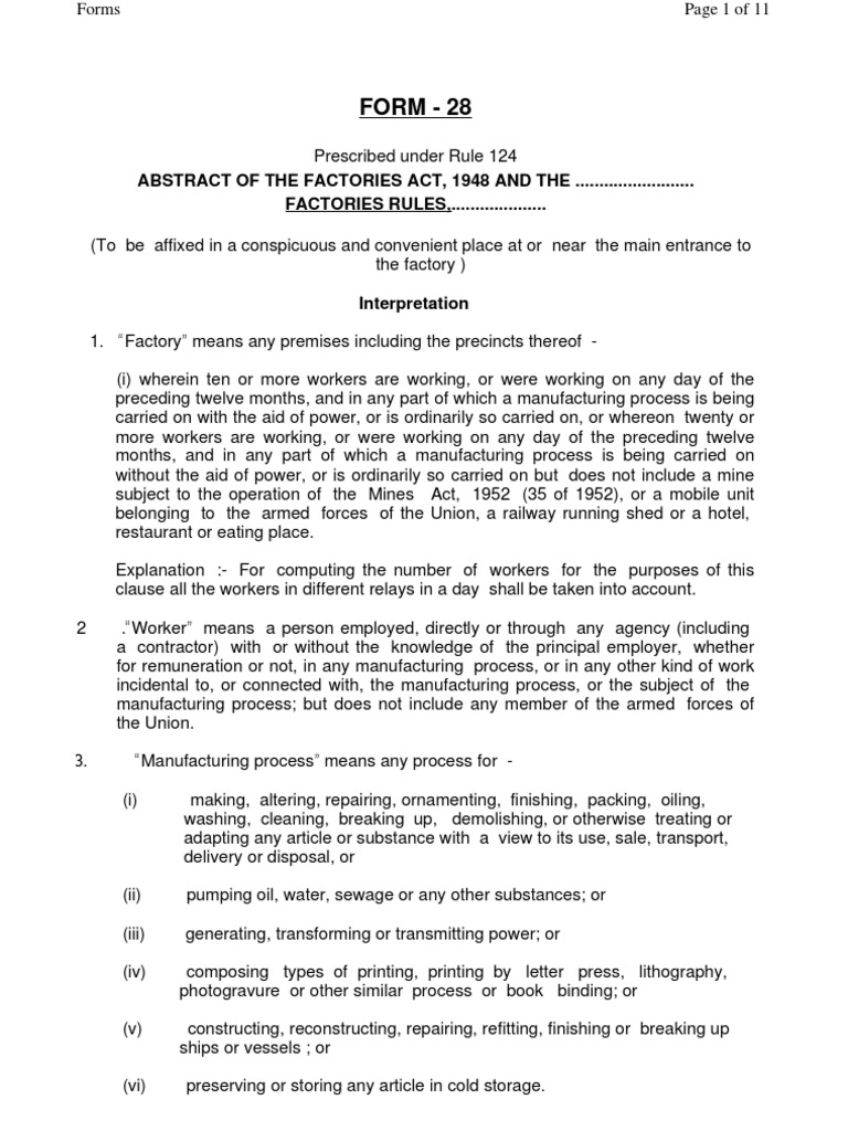 Factories Act Abstract Cafeteria Overtime