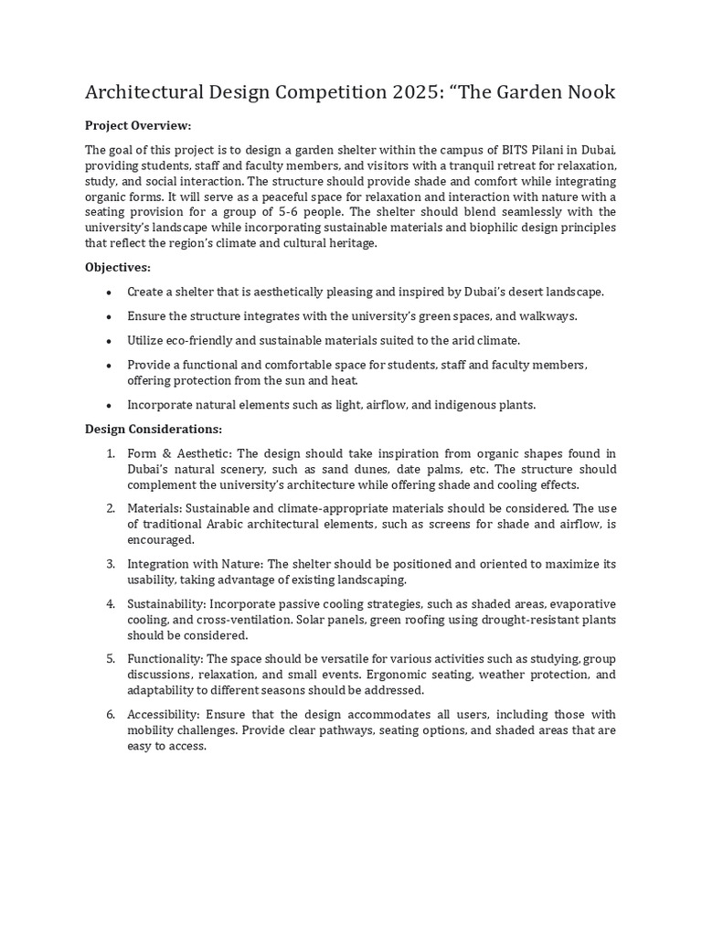 Architectural Design Competition - Submission Details | PDF | Natural ...