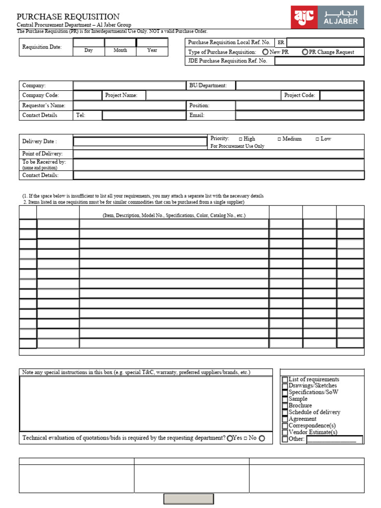 Company Purchase Requisition Form | PDF