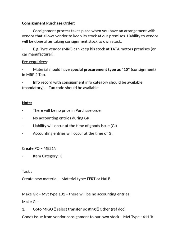 Consignment Purchase Order | PDF