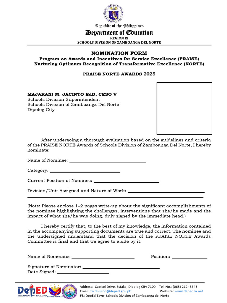 Praise Norte Nomination Form | PDF