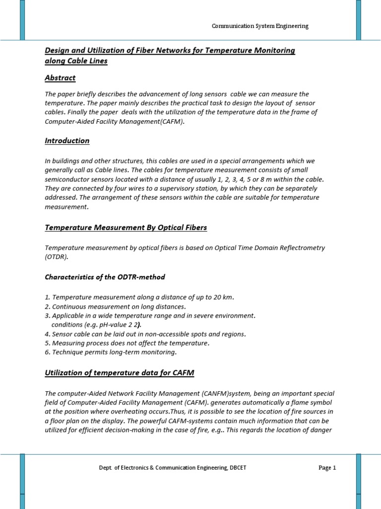 Fiber Networks for Temperature Monitoring | PDF | Optical Fiber | Cable