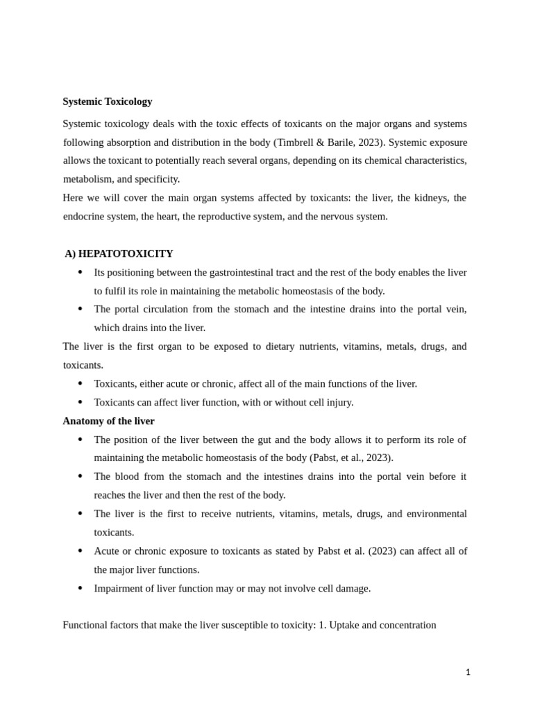 SYSTEMIC TOXICOLOGY ASSIGNMENT- TITUS (Final) | PDF | Kidney | Ovary
