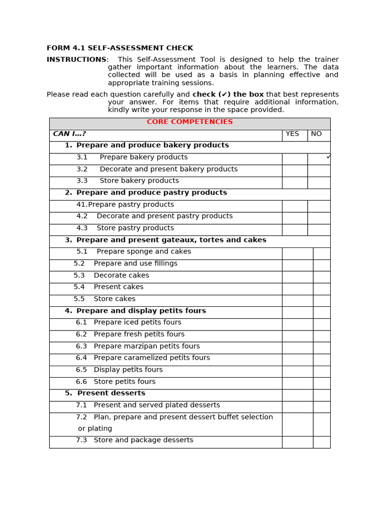 Form 4.1 Self Assessment Check | PDF