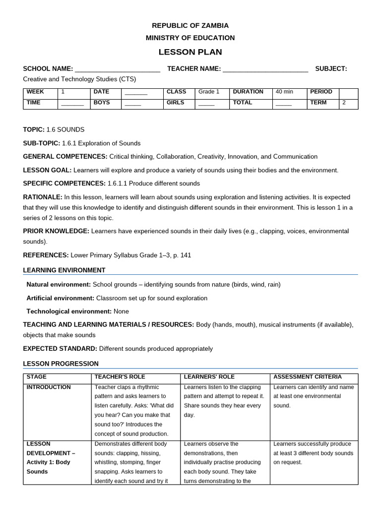 Grade 1 CBC CTS Term 2 Lesson_Plans | PDF | Learning | Lesson Plan