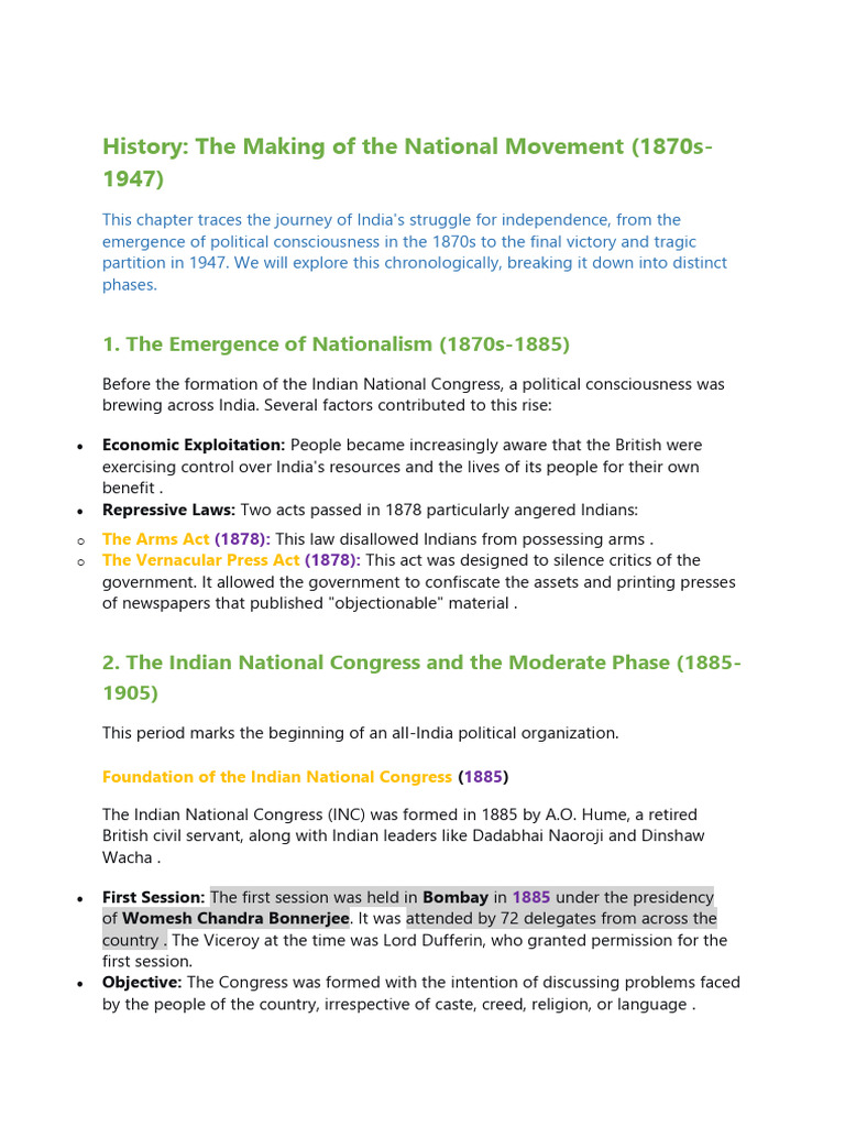 History Making of National Movement Summary | PDF | Mahatma Gandhi ...