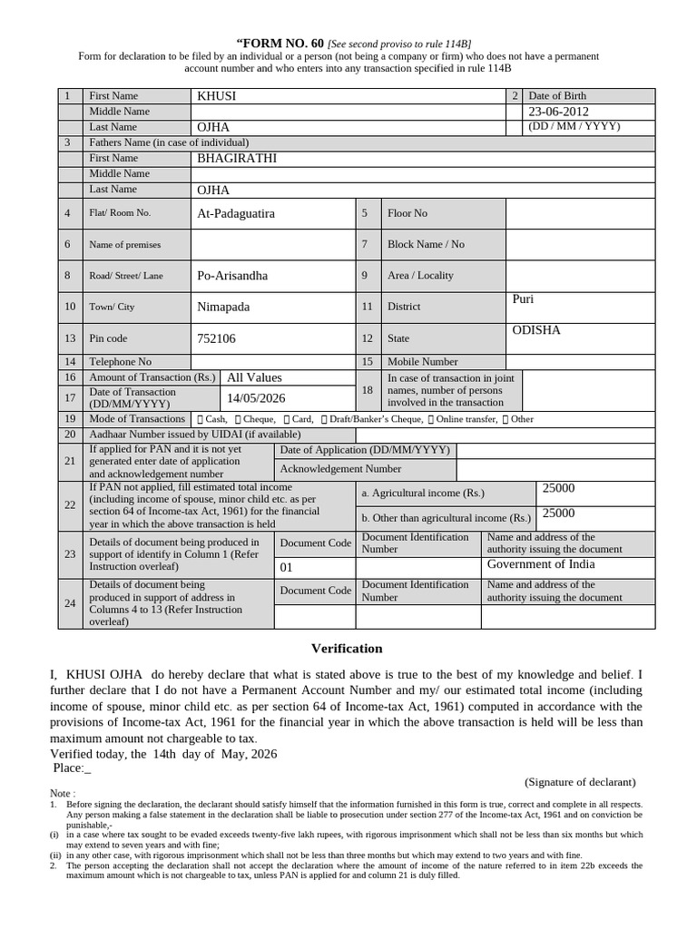 DKYCSA8018213858B04088 Form60 | PDF | Fine (Penalty) | Income Tax