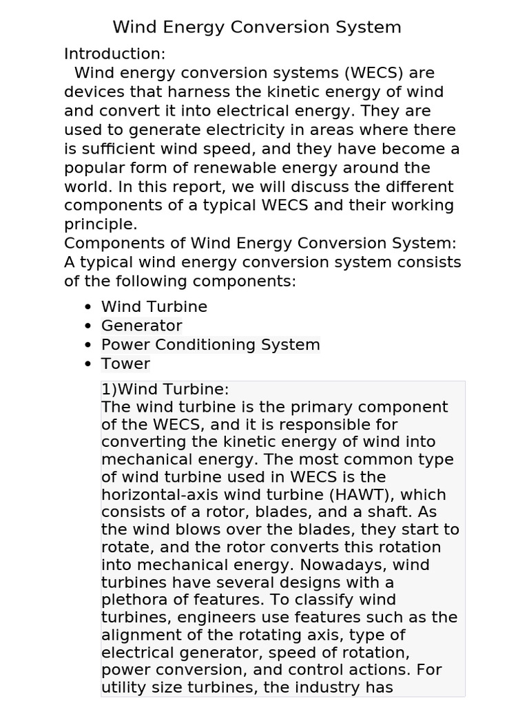 Wind Energy Conversion Systems | PDF | Electric Generator | Wind Turbine