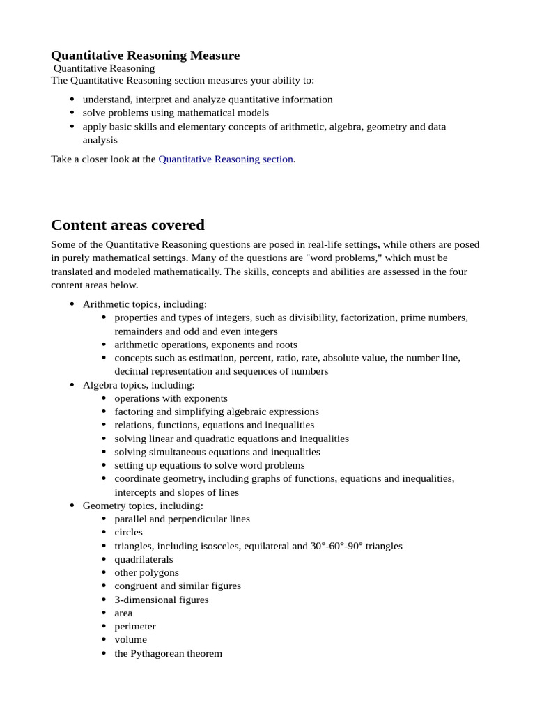 Quantitative Reasoning Measure Sections | PDF | Mathematics | Equations