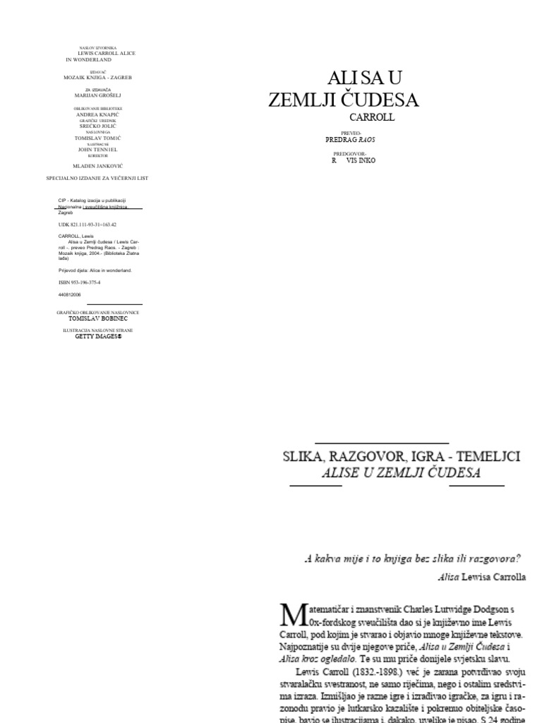 Carrol Lewis Alisa U Zemlji Udesa | PDF