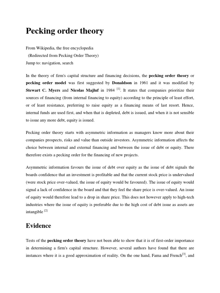 Pecking Order Theory Money Corporations