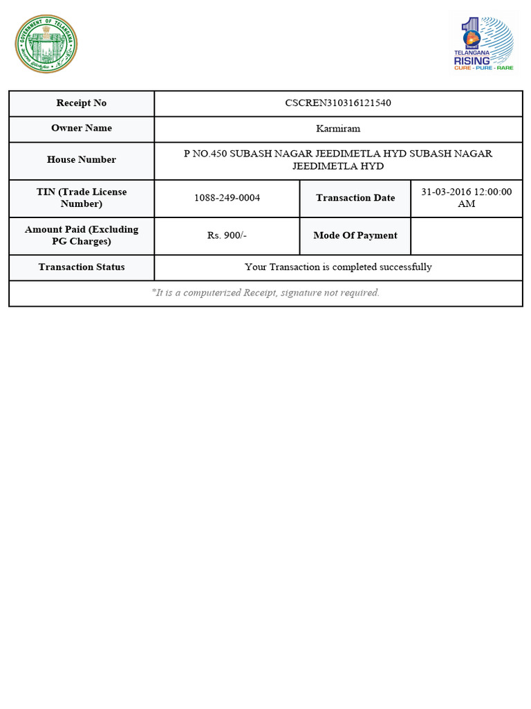 Tl Receipt Details | PDF