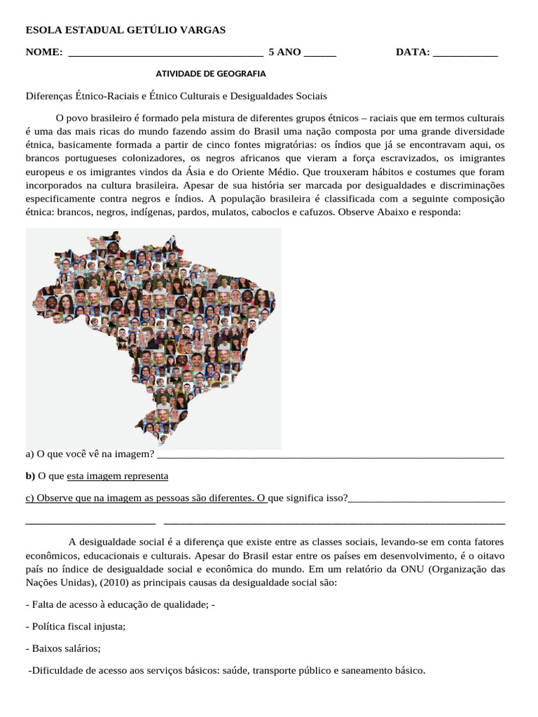 Atividade de Geografia 5 Ano | PDF | Desigualdade social ...