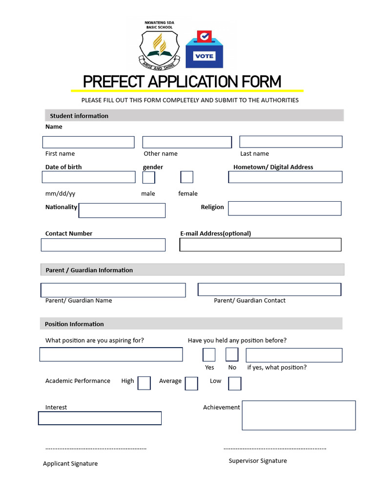 Prefect Application Form | PDF