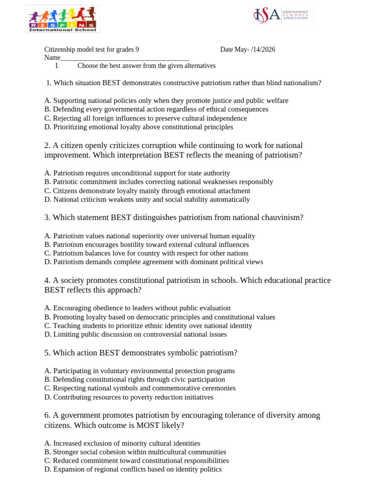 Grade 10 - Test | PDF | Multiculturalism | Nationalism