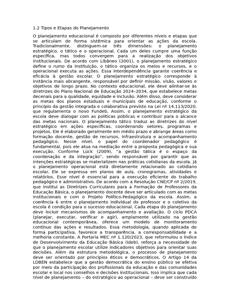 Tipos e Etapas Do Planejamento | PDF | Planejamento | Pedagogia
