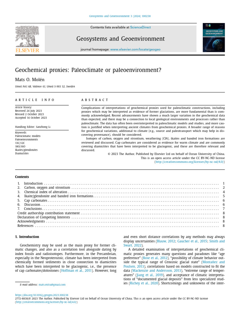 Geochemical Proxies Paleoclimate or Paleoenvi 2024 Geosystems and ...