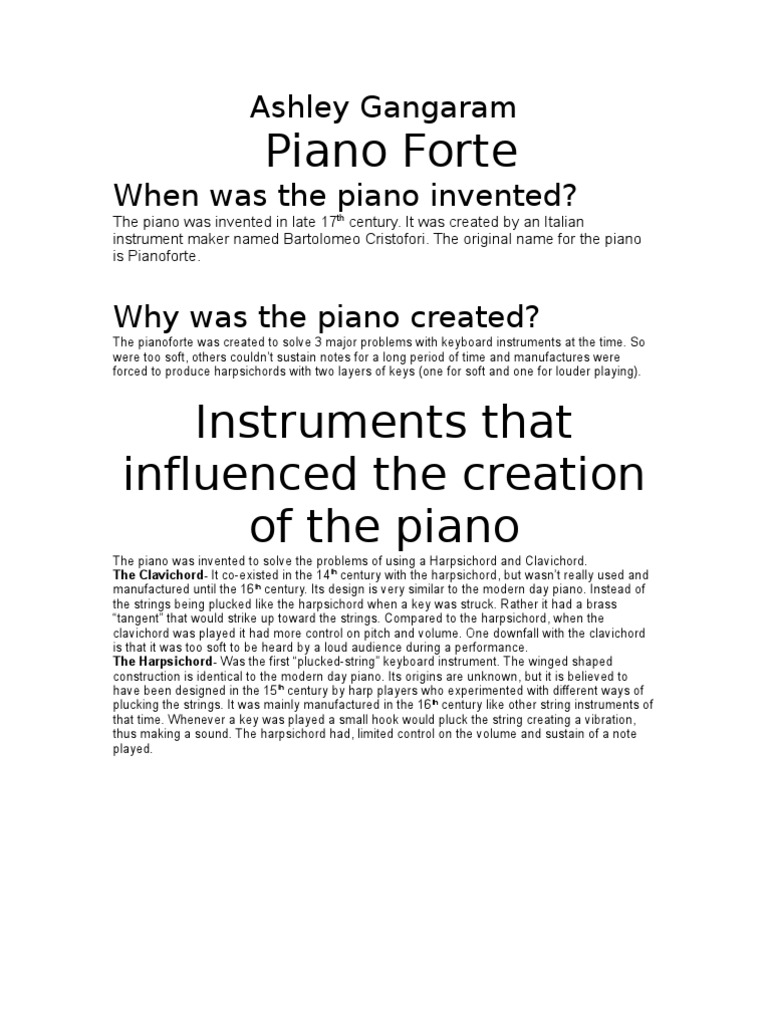 History of The Piano PDF Piano String Instruments