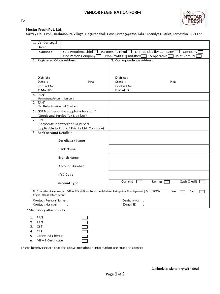 Vendor Registration Form 01 | PDF | Business