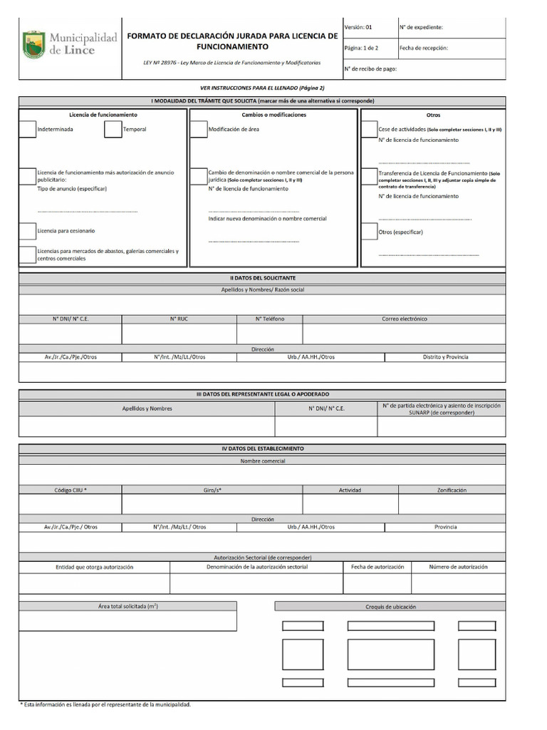 Formato de Declaración Jurada para Licencia de Funcionamiento | PDF