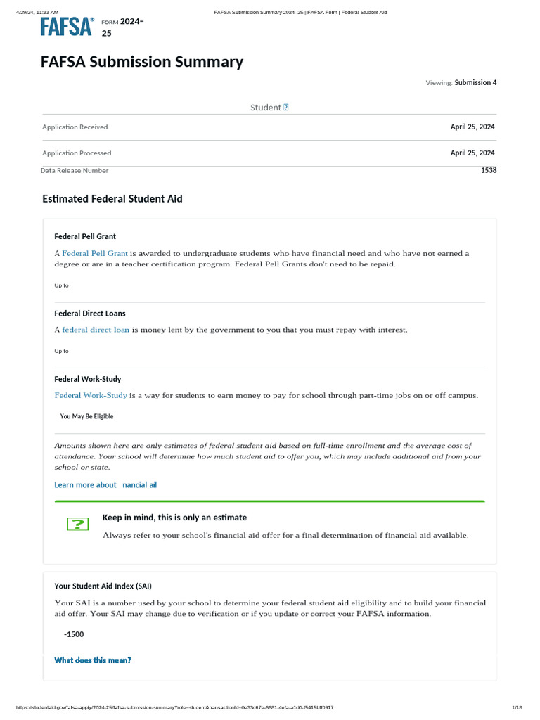 FAFSA Submission Summary 2024–25 _ FAFSA Form _ Federal Student Aid | PDF