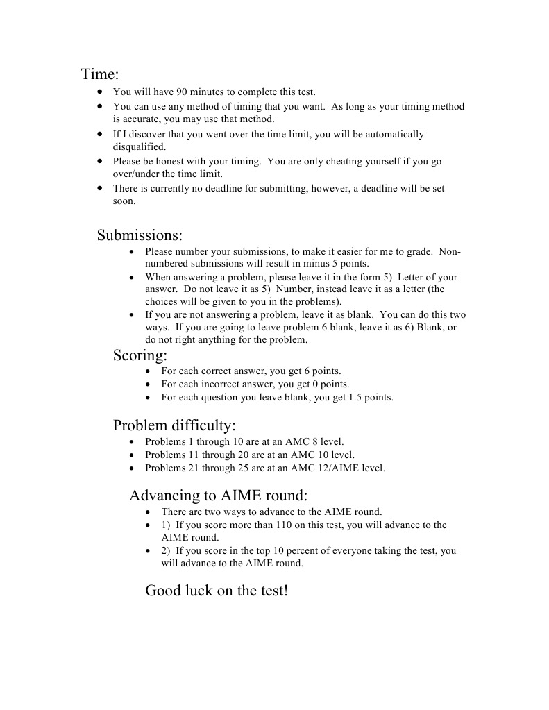 AMC 12 Test Instructions and Scoring | PDF | Competition