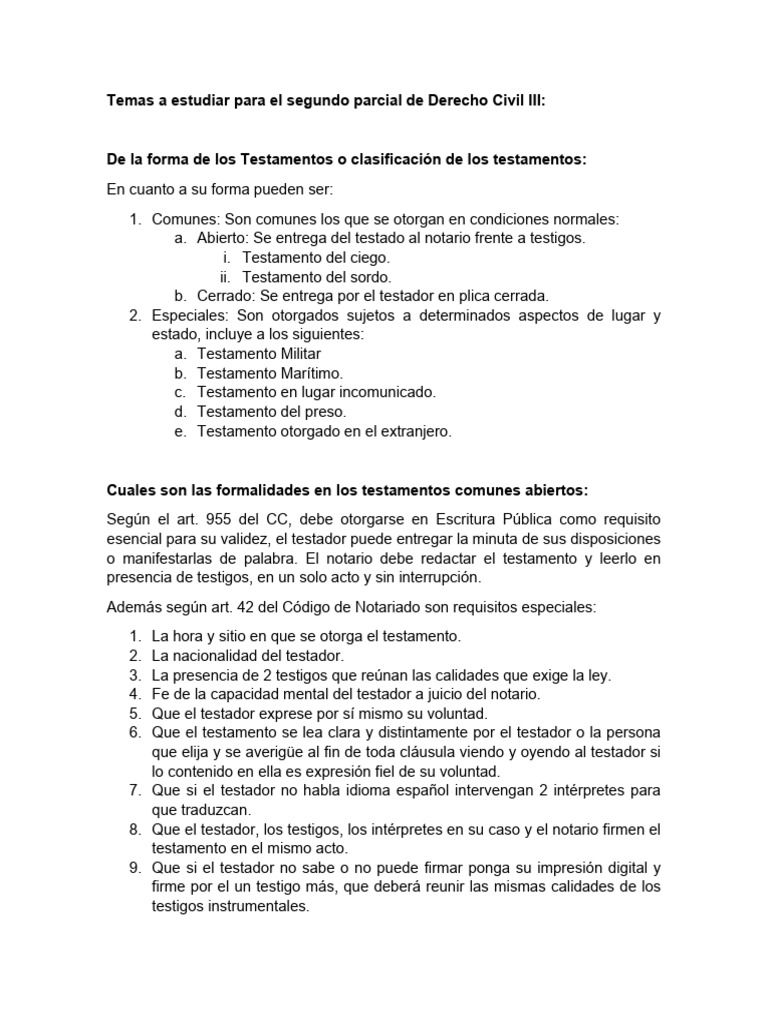 Temas a estudiar para el segundo parcial de Derecho Civil III | PDF ...