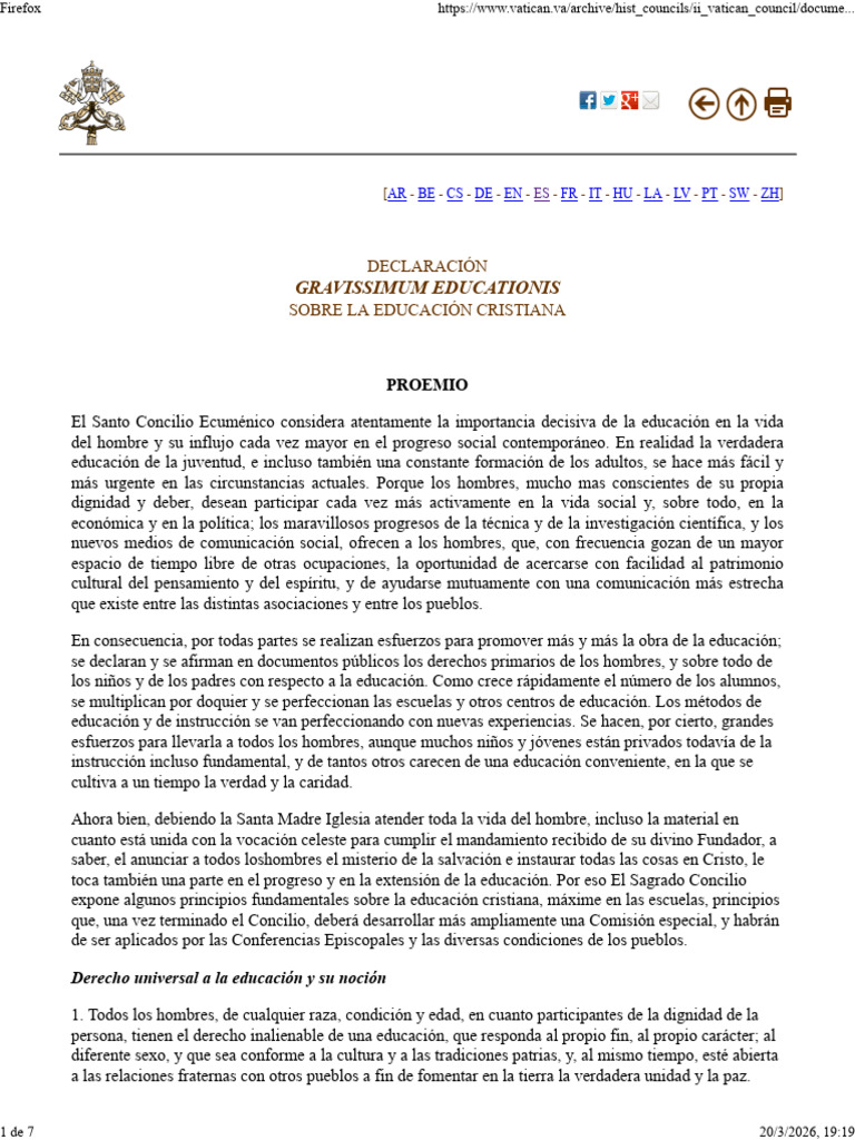 Vat-II Decl 19651028 Gravissimum-Educationis SP - HTML | PDF | Iglesia ...