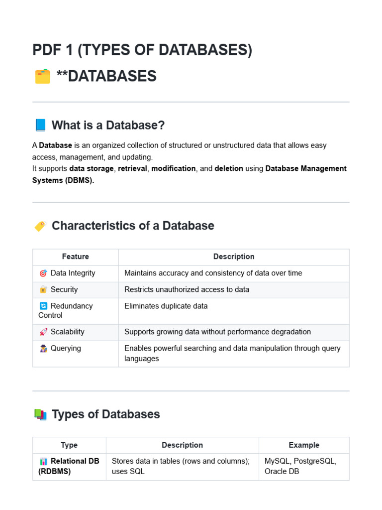 PDF 1 (Types of Databases) | PDF | Databases | No Sql