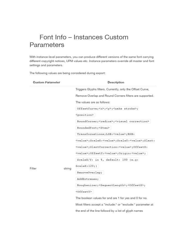 Fontinfo Instances Parameters For Glyphs | PDF | Typefaces | Typography