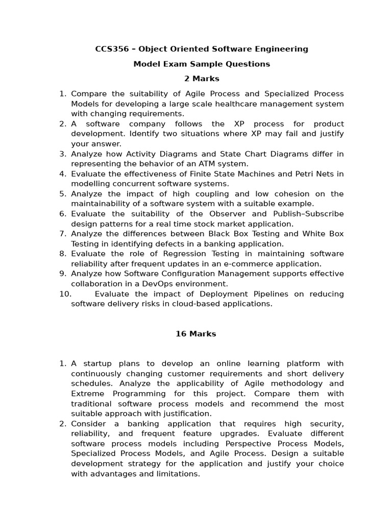 CCS356 - OOSE Sample Questions | PDF | Agile Software Development | System