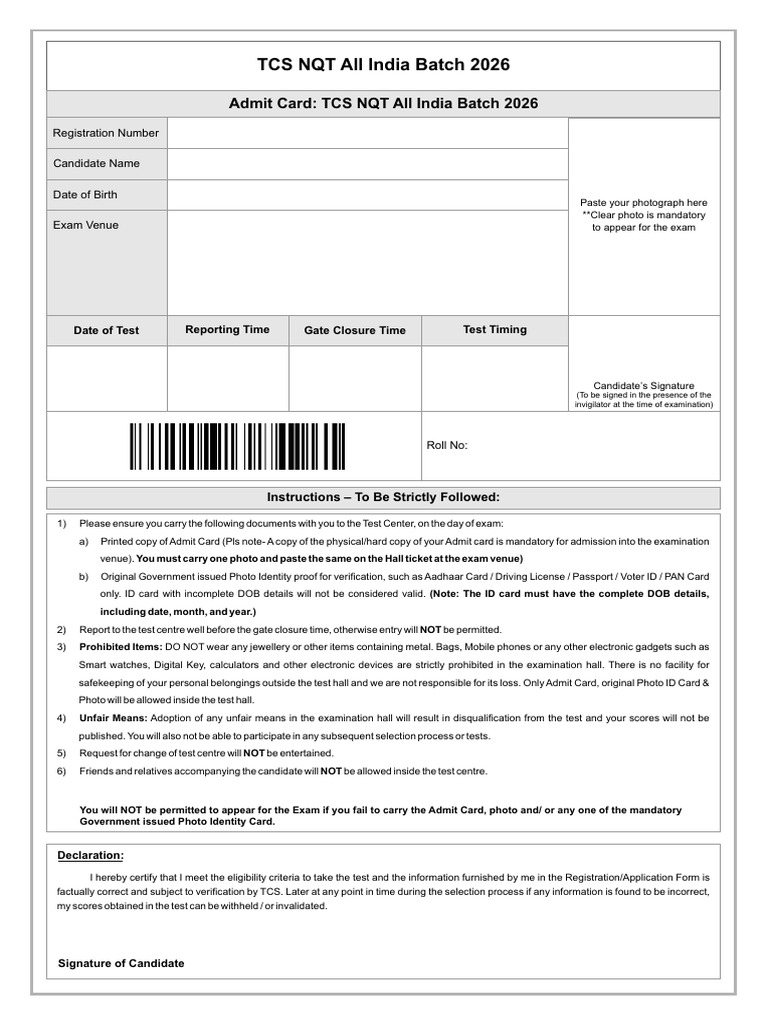 Admit Card | PDF | Identity Document | Government And Personhood