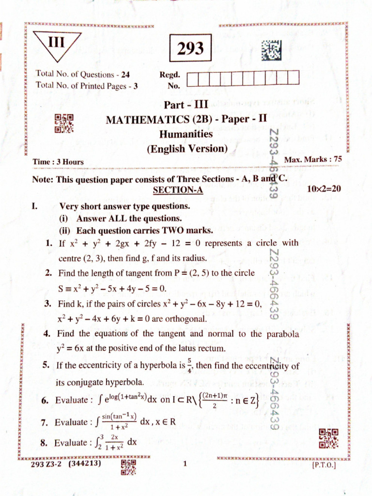 AP Inter 2nd Year Maths 2b 2026 QP | PDF