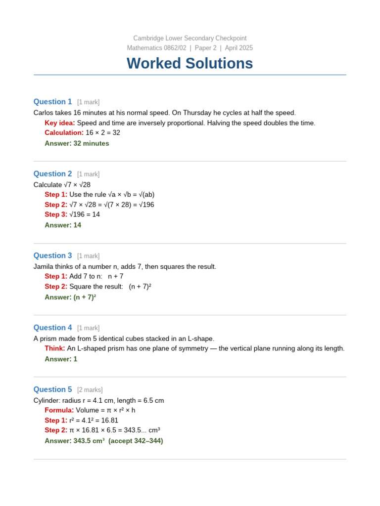 Y8 May2025 Paper2 WorkedSolutions | PDF | Geometry | Mathematics