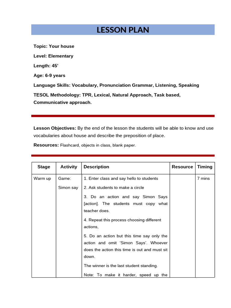 Lesson Plan - Elementary 2 | PDF