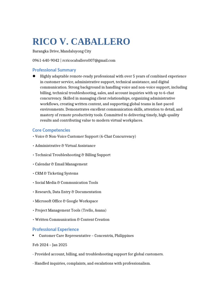Rico Caballero Resume 1122 | PDF | Computing | Information Technology