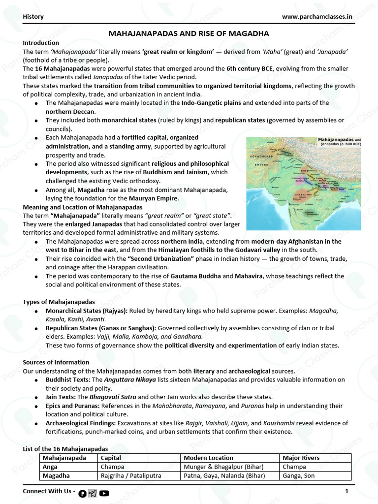 Lecture 05 Study Notes - Mahajanapadas and Rise of Magadha | PDF