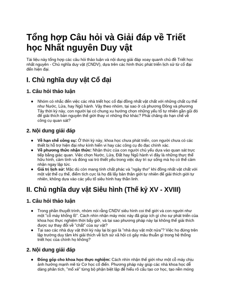 Tong Hop Cau Hoi Va Giai Dap Triet Hoc CNDV | PDF