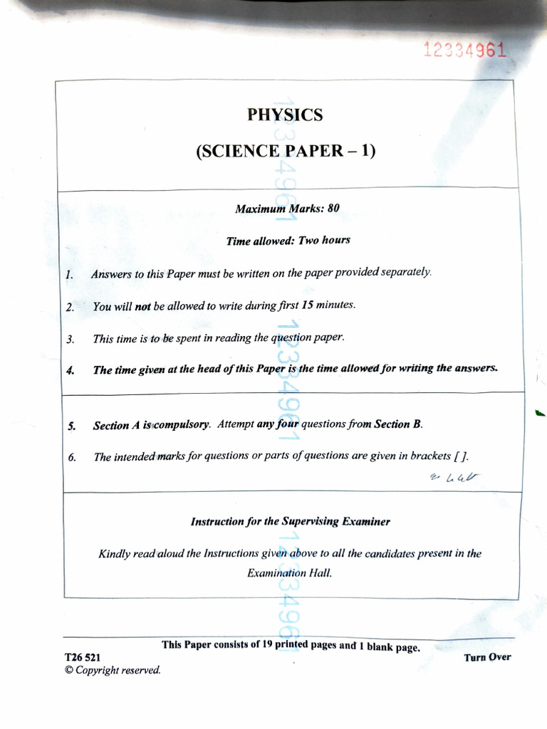 Icse Physics Paper 2026 | PDF